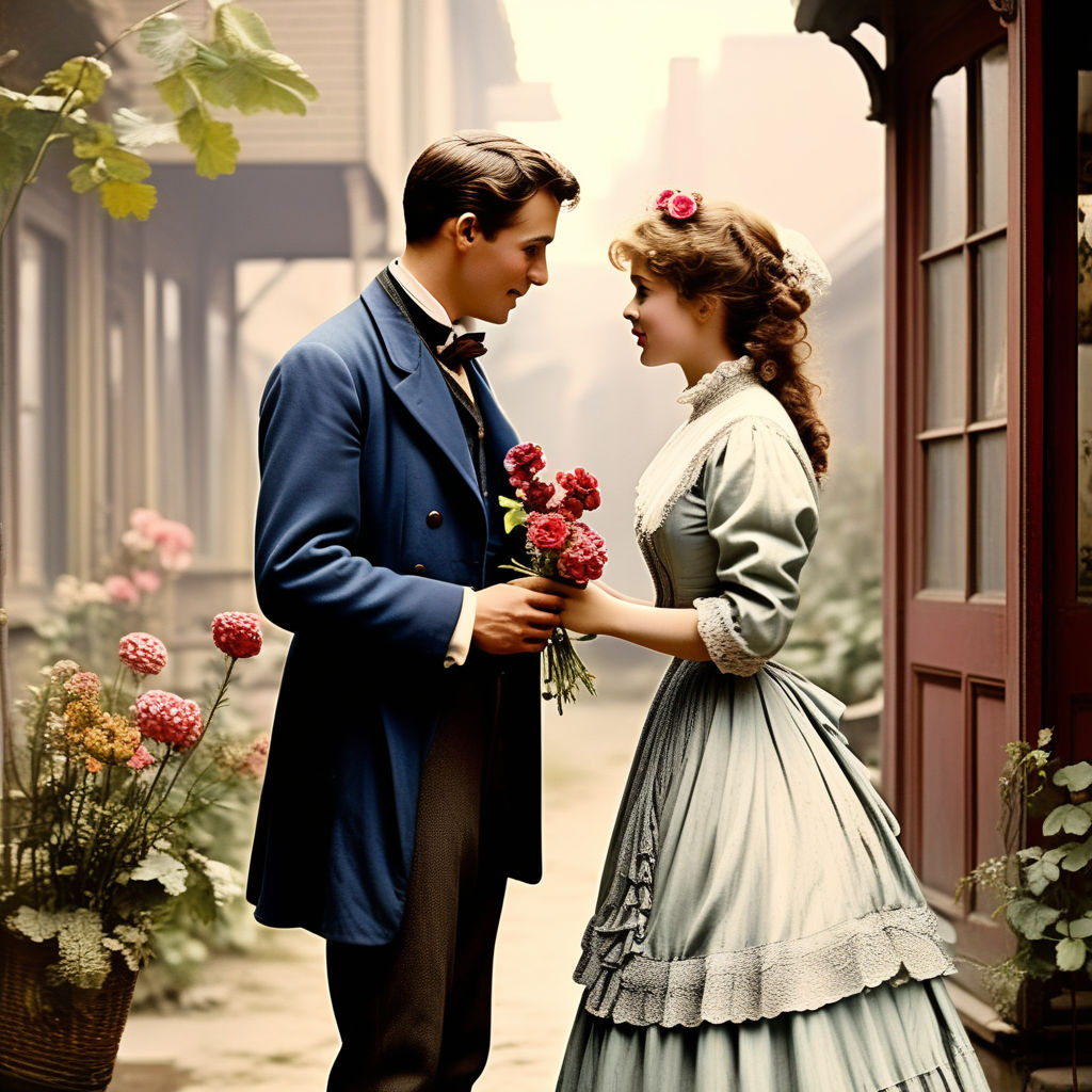 Man giving roses to a woman